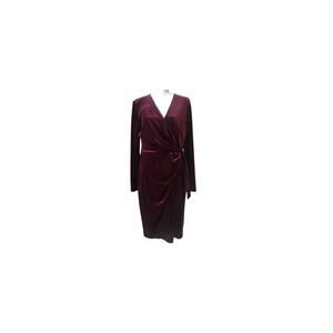 Maggy London Womens 14 Faux Wrap Velvet Dress V Neck Long Sleeve Quiet Luxury